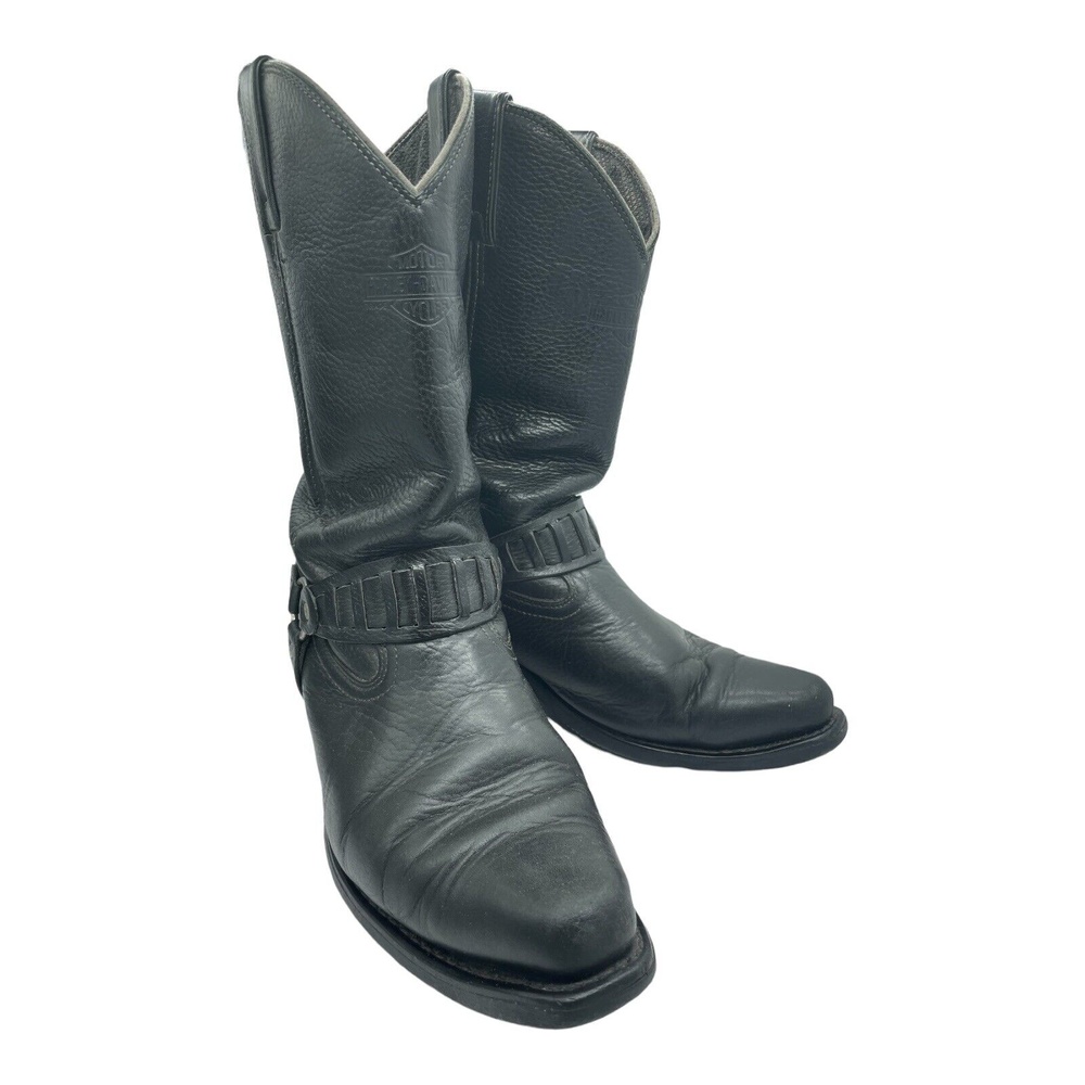 Harley Davidson Western Black Pebbled Leather Harness Boots #91202 sz 10 (XUS)